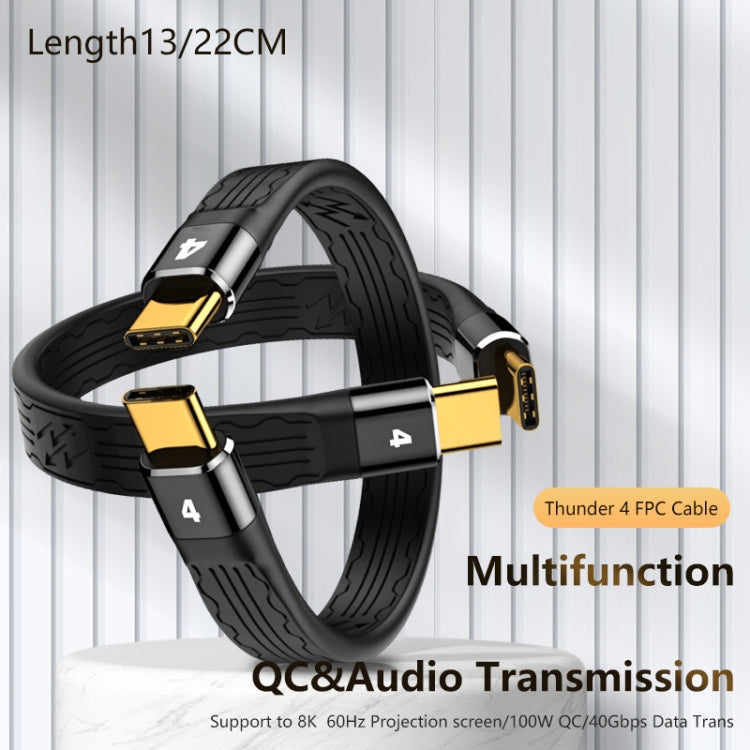 22cm Thunderbolt 4 USB-C / Type-C Male to Male PD 100W Charge FPC Data Cable