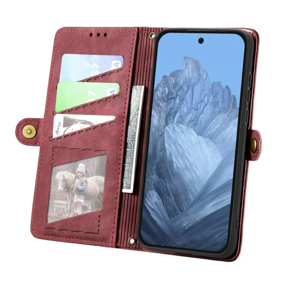 For Google Pixel 9 Geometric Zipper Wallet Side Buckle Leather Phone Case(Red)