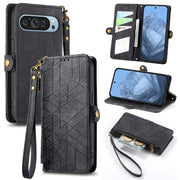For Google Pixel 9 Geometric Zipper Wallet Side Buckle Leather Phone Case(Black)
