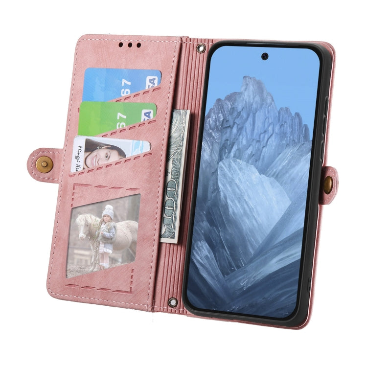 For Google Pixel 9 Geometric Zipper Wallet Side Buckle Leather Phone Case(Pink)