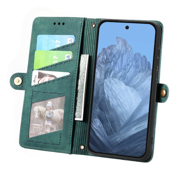 For Google Pixel 9 Geometric Zipper Wallet Side Buckle Leather Phone Case(Green)