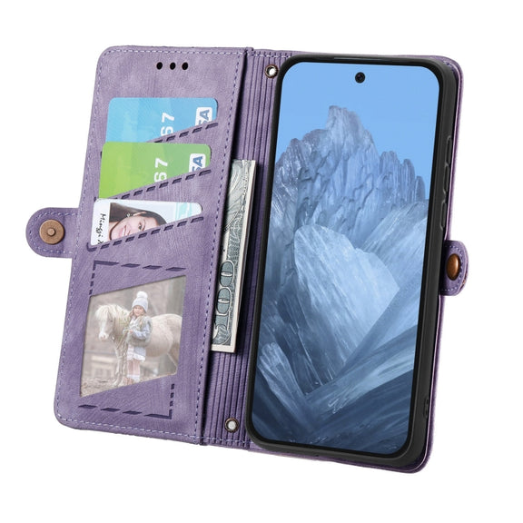 For Google Pixel 9 Geometric Zipper Wallet Side Buckle Leather Phone Case(Purple)