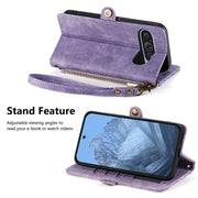 For Google Pixel 9 Geometric Zipper Wallet Side Buckle Leather Phone Case(Purple)
