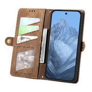 For Google Pixel 9 Geometric Zipper Wallet Side Buckle Leather Phone Case(Brown)
