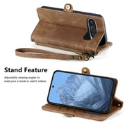 For Google Pixel 9 Geometric Zipper Wallet Side Buckle Leather Phone Case(Brown)