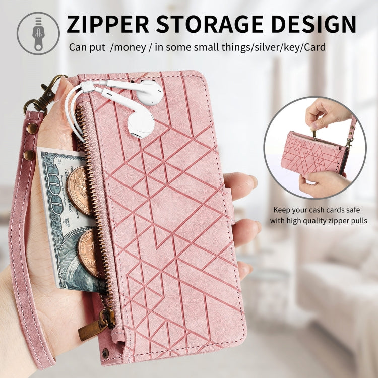 For Google Pixel 9 Geometric Zipper Wallet Side Buckle Leather Phone Case(Red)