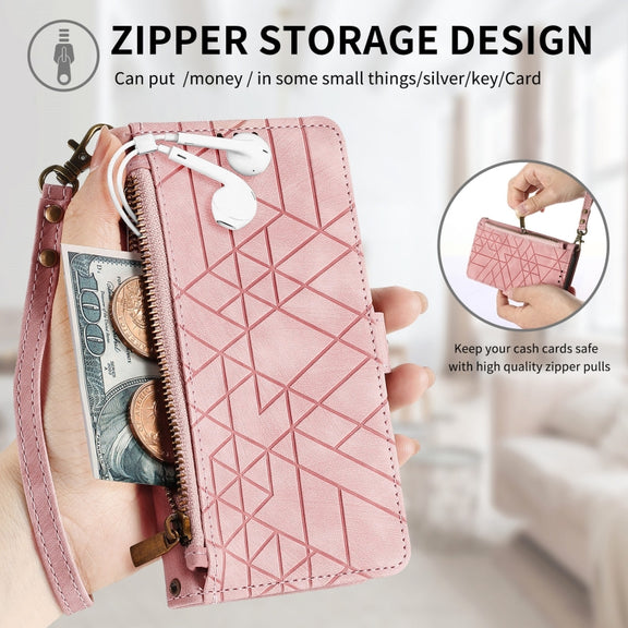 For Google Pixel 9 Geometric Zipper Wallet Side Buckle Leather Phone Case(Red)