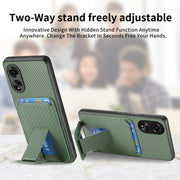 For OPPO Reno6 Pro 5G Carbon Fiber Card Bag Fold Stand Phone Case(Green)
