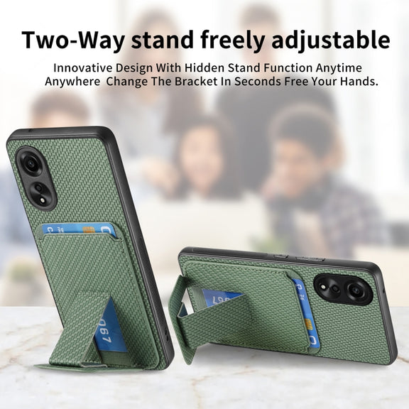 For OPPO Reno6 Pro 5G Carbon Fiber Card Bag Fold Stand Phone Case(Green)
