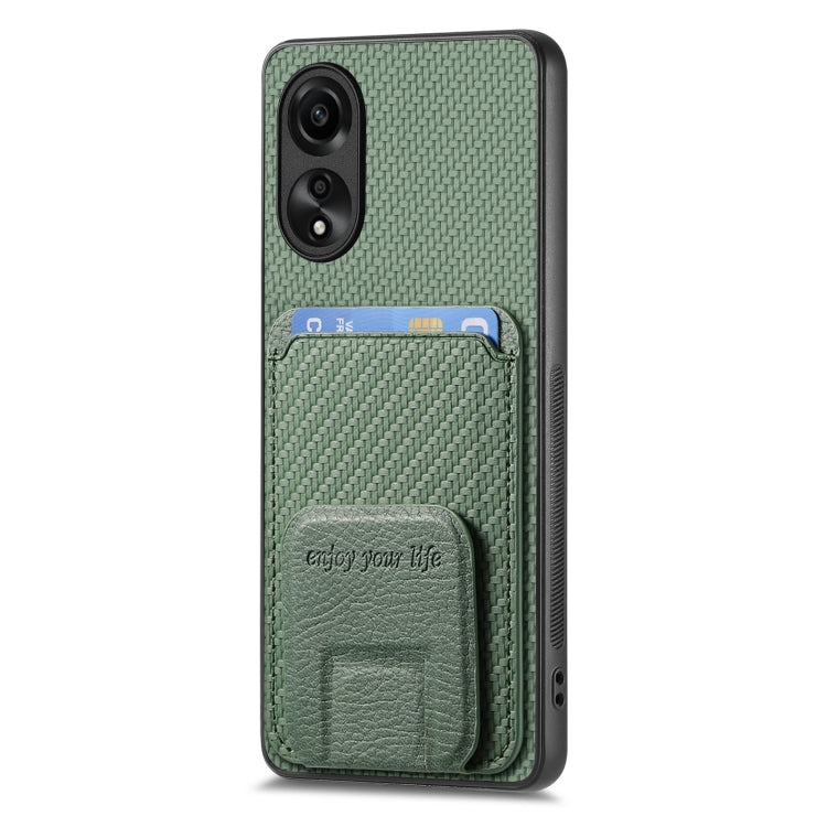 For OPPO Reno6 Pro 5G Carbon Fiber Card Bag Fold Stand Phone Case(Green)