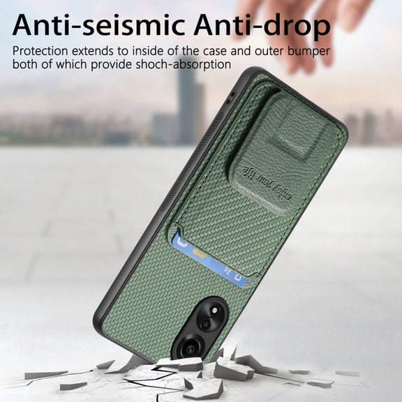 For OPPO Reno6 Pro 5G Carbon Fiber Card Bag Fold Stand Phone Case(Green)