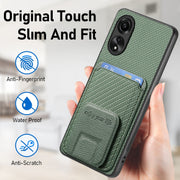 For OPPO Reno6 Pro 5G Carbon Fiber Card Bag Fold Stand Phone Case(Green)