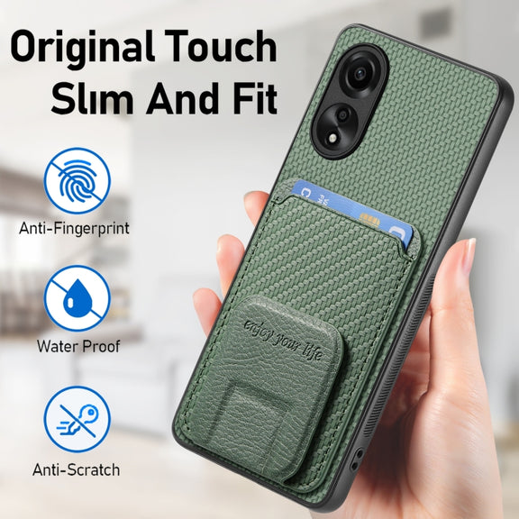 For OPPO Reno6 Pro 5G Carbon Fiber Card Bag Fold Stand Phone Case(Green)