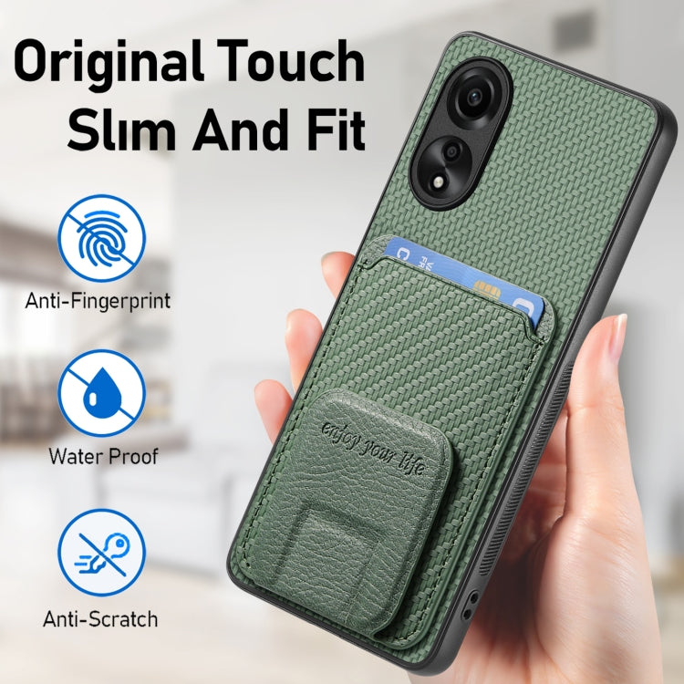 For OPPO Reno6 Pro 5G Carbon Fiber Card Bag Fold Stand Phone Case(Green)