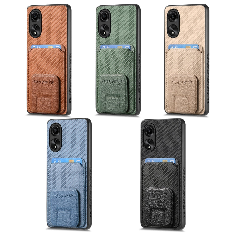 For OPPO Reno6 Pro 5G Carbon Fiber Card Bag Fold Stand Phone Case(Green)