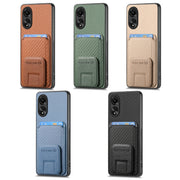 For OPPO Reno6 Pro 5G Carbon Fiber Card Bag Fold Stand Phone Case(Green)