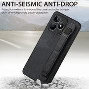 For Realme C53 Retro Wristband Holder Leather Back Phone Case(Black)