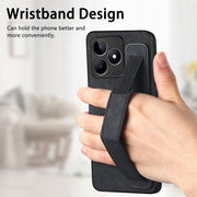For Realme C53 Retro Wristband Holder Leather Back Phone Case(Black)
