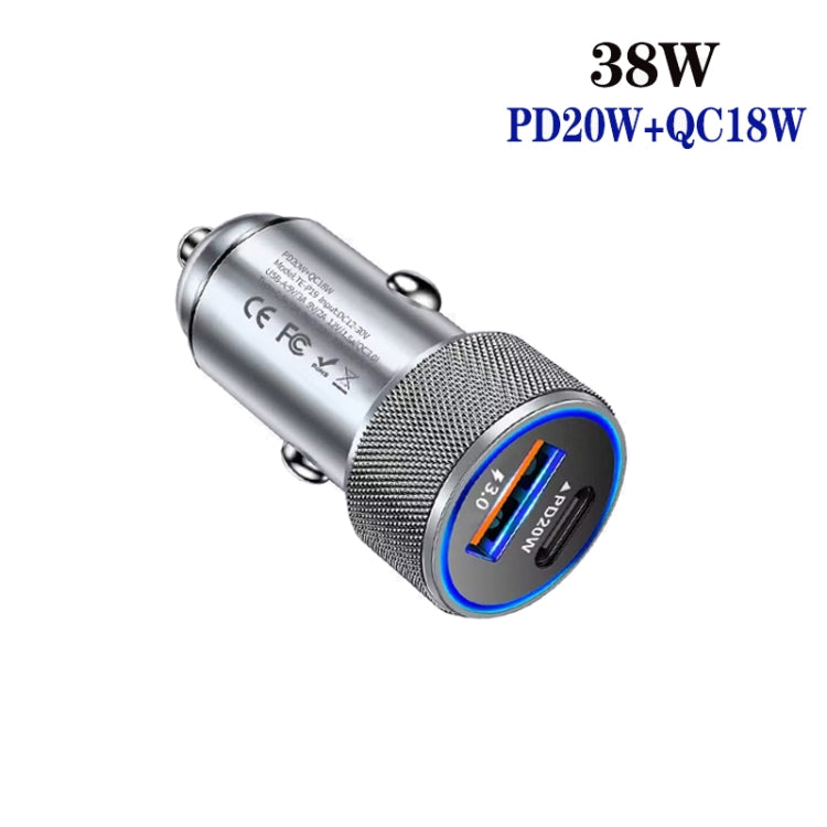 P19 Metal PD20W USB-C + QC18W USB Dual Port Car Charger(Silver Gray)