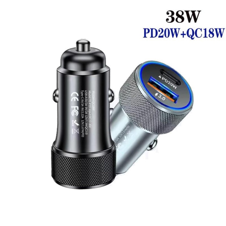 P19 Metal PD20W USB-C + QC18W USB Dual Port Car Charger(Black)