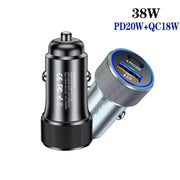 P19 Metal PD20W USB-C + QC18W USB Dual Port Car Charger(Black)