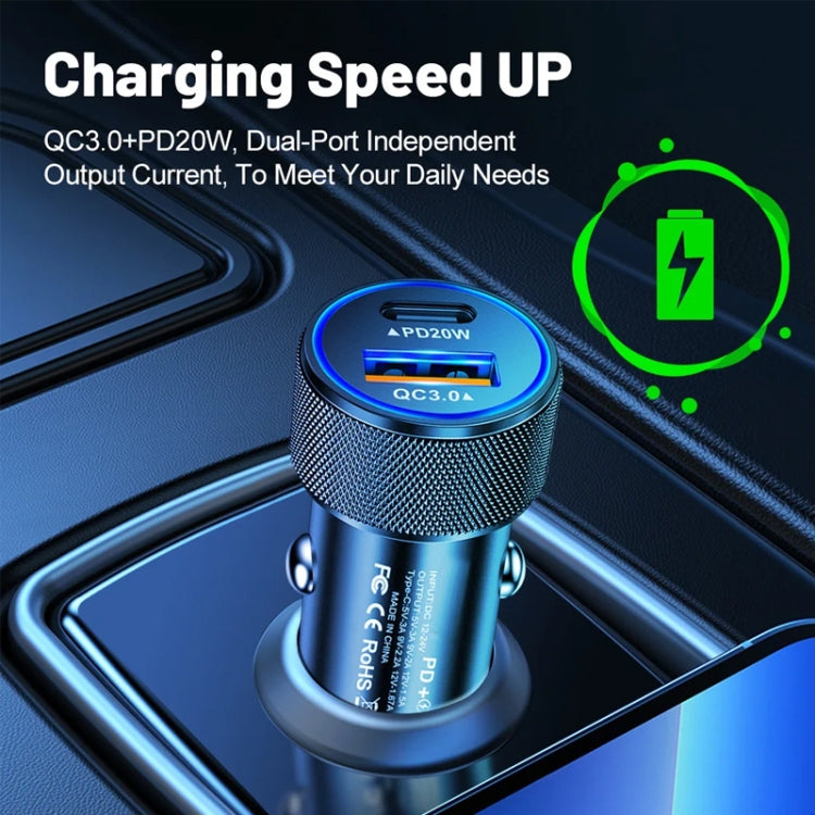P19 Metal PD20W USB-C + QC18W USB Dual Port Car Charger(Black)