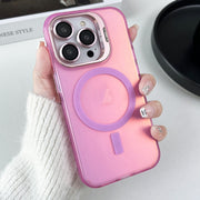 For iPhone 14 Pro MagSafe Lens Holder PC Hybrid TPU Phone Case(Pink)