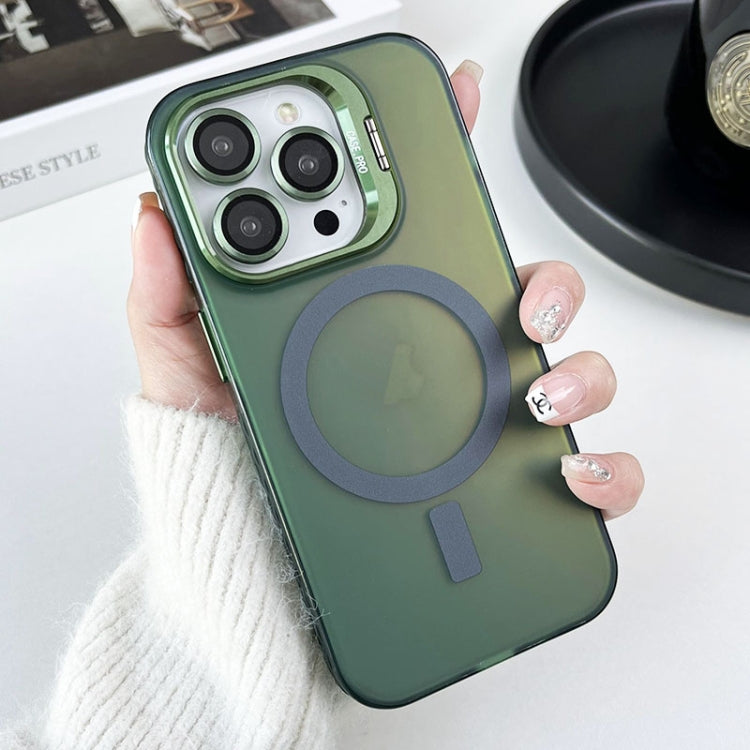 For iPhone 14 Pro Lens Holder MagSafe PC Hybrid TPU Phone Case(Green)