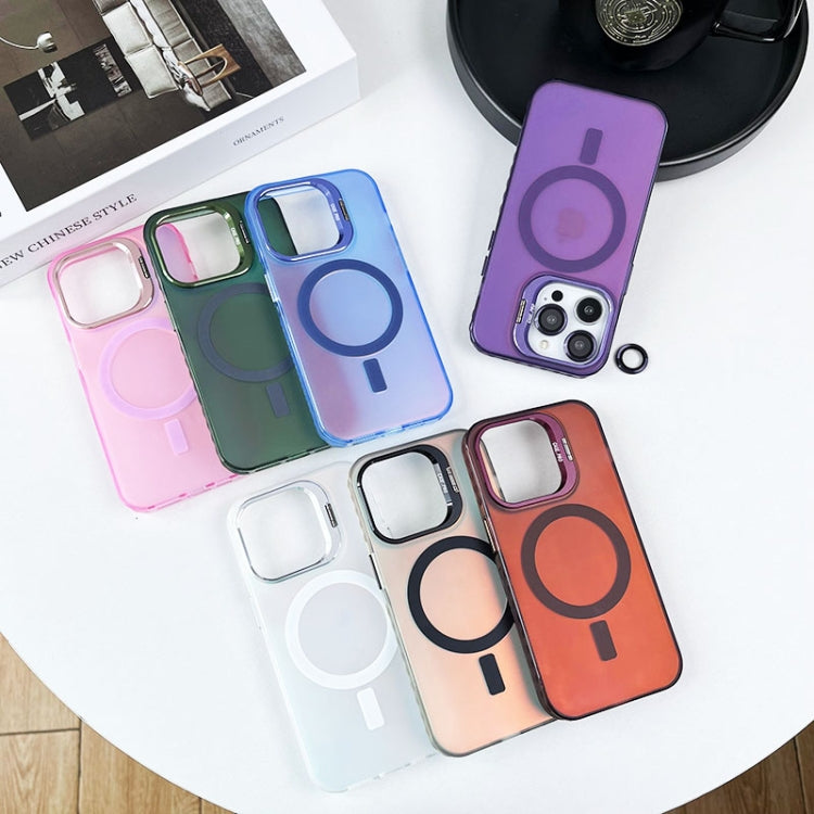 For iPhone 14 Pro Lens Holder MagSafe PC Hybrid TPU Phone Case(Green)