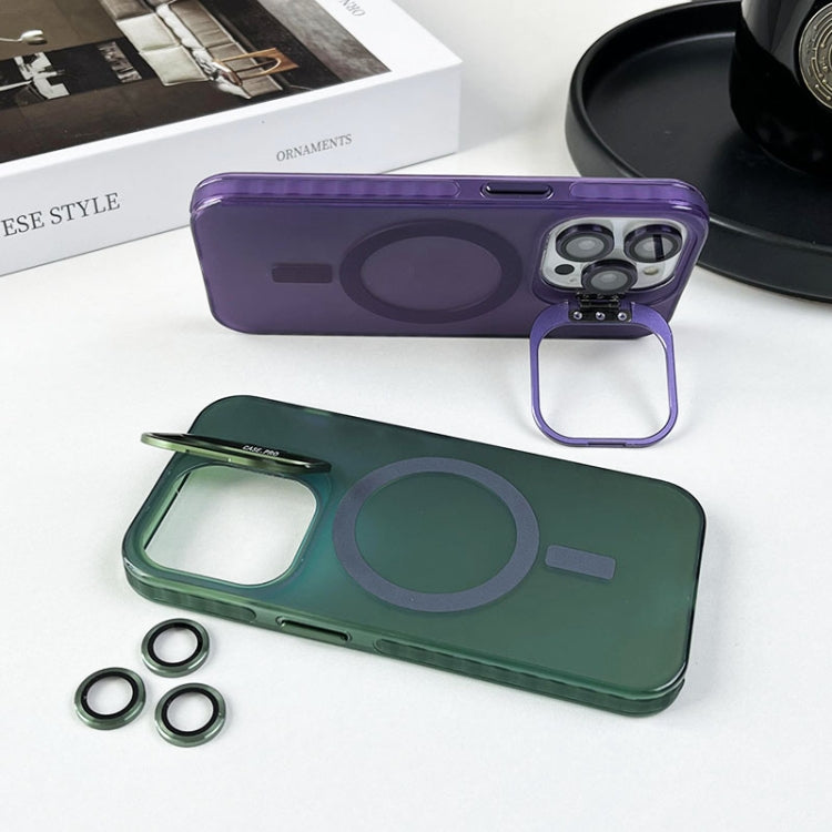 For iPhone 15 Pro Max MagSafe Lens Holder PC Hybrid TPU Phone Case(Blue)
