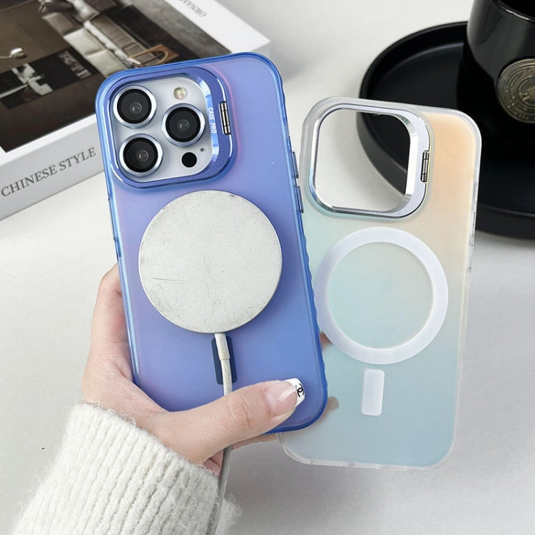 For iPhone 15 MagSafe Lens Holder PC Hybrid TPU Phone Case(Green)
