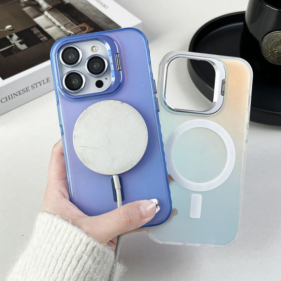 For iPhone 15 MagSafe Lens Holder PC Hybrid TPU Phone Case(Green)