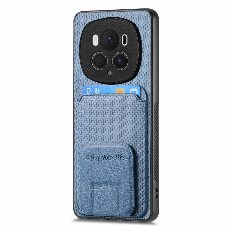 For Honor Magic6 Pro Carbon Fiber Card Bag Fold Stand Phone Case(Blue)