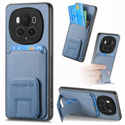 For Honor Magic6 Pro Carbon Fiber Card Bag Fold Stand Phone Case(Blue)