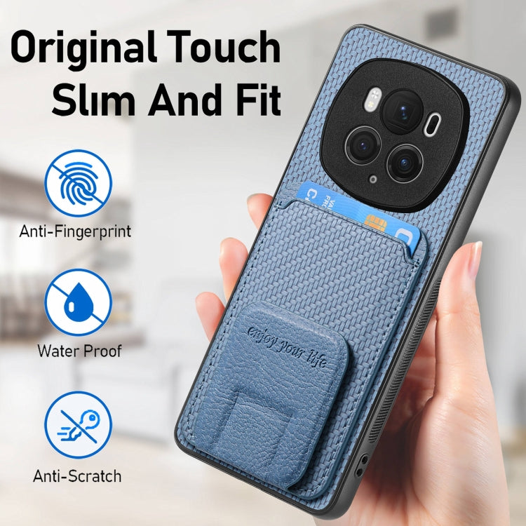 For Honor Magic6 Pro Carbon Fiber Card Bag Fold Stand Phone Case(Blue)