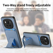 For Honor Magic6 Pro Carbon Fiber Card Bag Fold Stand Phone Case(Blue)