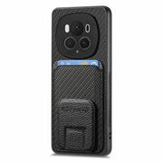 For Honor Magic6 Pro Carbon Fiber Card Bag Fold Stand Phone Case(Black)