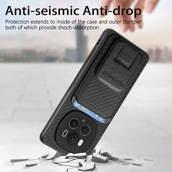 For Honor Magic6 Pro Carbon Fiber Card Bag Fold Stand Phone Case(Black)
