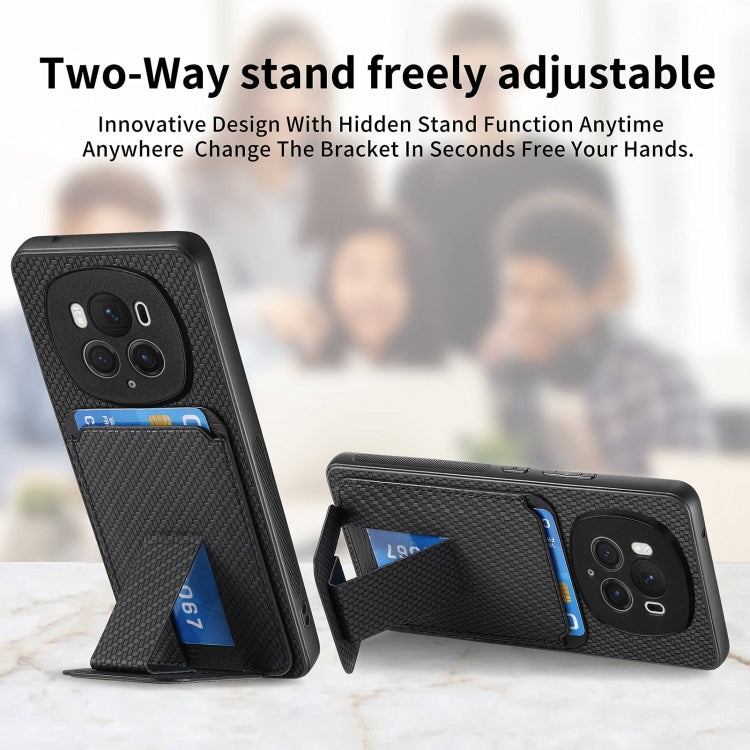 For Honor Magic6 Pro Carbon Fiber Card Bag Fold Stand Phone Case(Black)