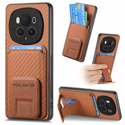 For Honor Magic6 Pro Carbon Fiber Card Bag Fold Stand Phone Case(Brown)