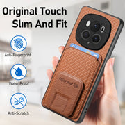 For Honor Magic6 Pro Carbon Fiber Card Bag Fold Stand Phone Case(Brown)