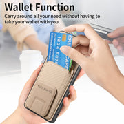 For Honor Magic6 Pro Carbon Fiber Card Bag Fold Stand Phone Case(Khaki)