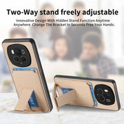 For Honor Magic6 Pro Carbon Fiber Card Bag Fold Stand Phone Case(Khaki)