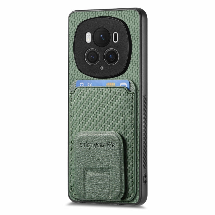 For Honor Magic6 Pro Carbon Fiber Card Bag Fold Stand Phone Case(Green)