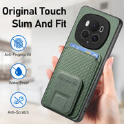 For Honor Magic6 Pro Carbon Fiber Card Bag Fold Stand Phone Case(Green)