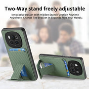 For Honor Magic6 Pro Carbon Fiber Card Bag Fold Stand Phone Case(Green)