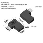 Type-C Female to Micro USB Male Adapter Data Charging Transmission, Specification:Type-C Female to Micro Male Left Bend