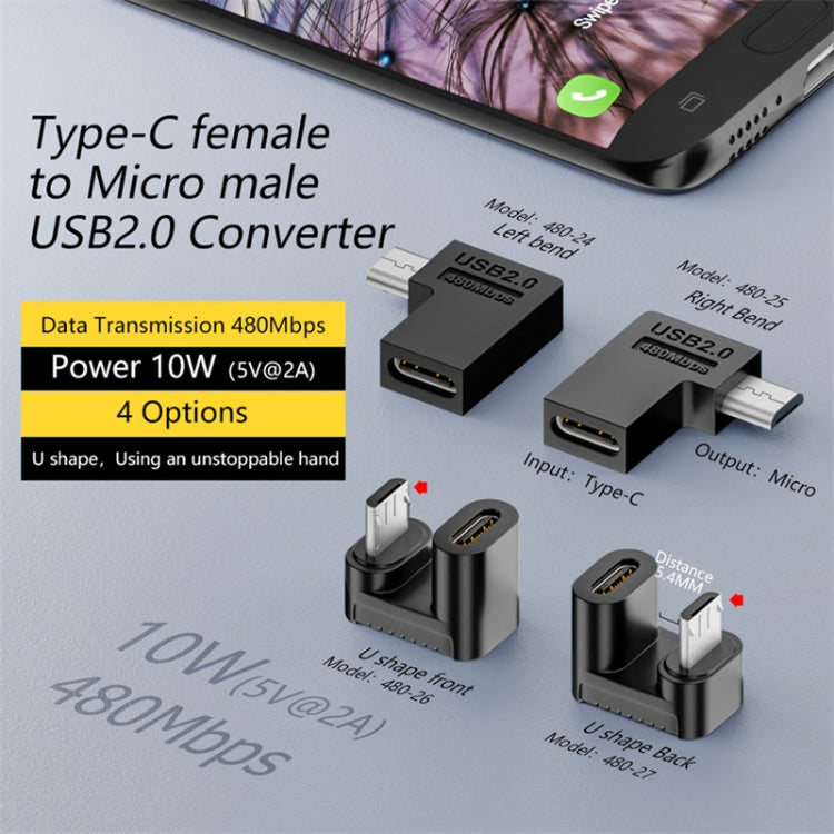 Type-C Female to Micro USB Male Adapter Data Charging Transmission, Specification:Type-C Female to Micro Male Left Bend