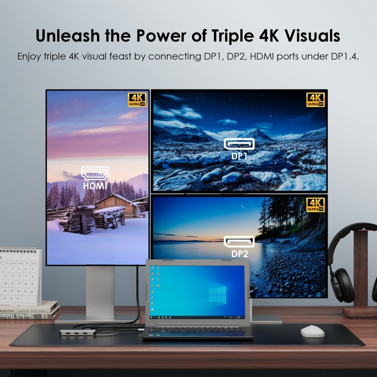 WAVLINK WL-UMD305 7 in 1 4K DP / HDMI Quard Display USB-C Hub Dock Multi-port Adapter