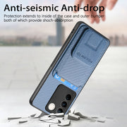 For vivo X100 Pro 5G Carbon Fiber Card Bag Fold Stand Phone Case(Blue)